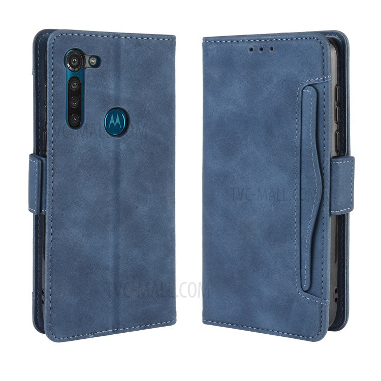 Wallet Stand Flip Leather Phone Cover with Multiple Card Slots for Motorola Moto G8 - Blue