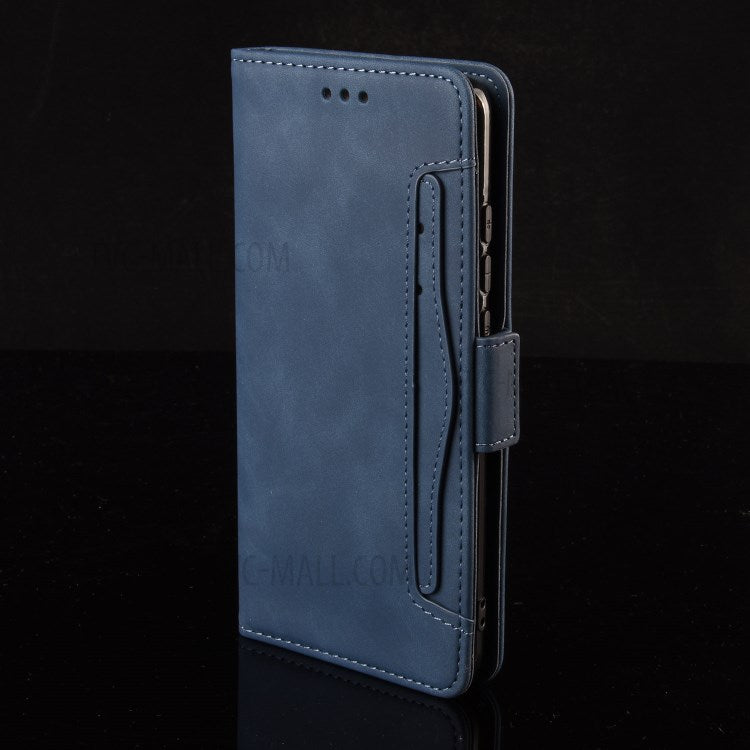 Wallet Stand Flip Leather Phone Cover with Multiple Card Slots for Motorola Moto G8 - Blue