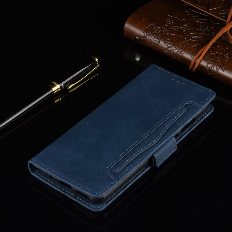 Wallet Stand Flip Leather Phone Cover with Multiple Card Slots for Motorola Moto G8 - Blue