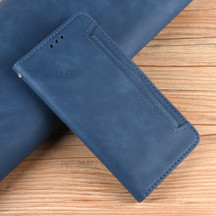 Wallet Stand Flip Leather Phone Cover with Multiple Card Slots for Motorola Moto G8 - Blue