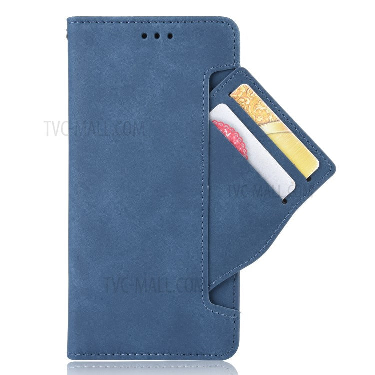Wallet Stand Flip Leather Phone Cover with Multiple Card Slots for Motorola Moto G8 - Blue