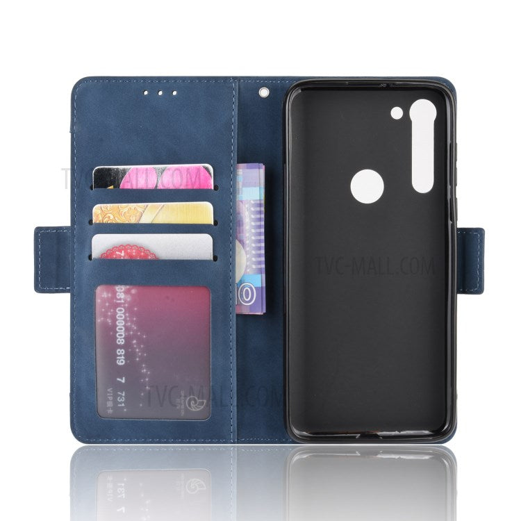 Wallet Stand Flip Leather Phone Cover with Multiple Card Slots for Motorola Moto G8 - Blue