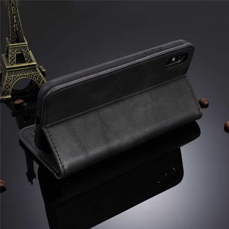 Retro Magnetic Leather Wallet Phone Cover for Motorola Moto G8 - Black