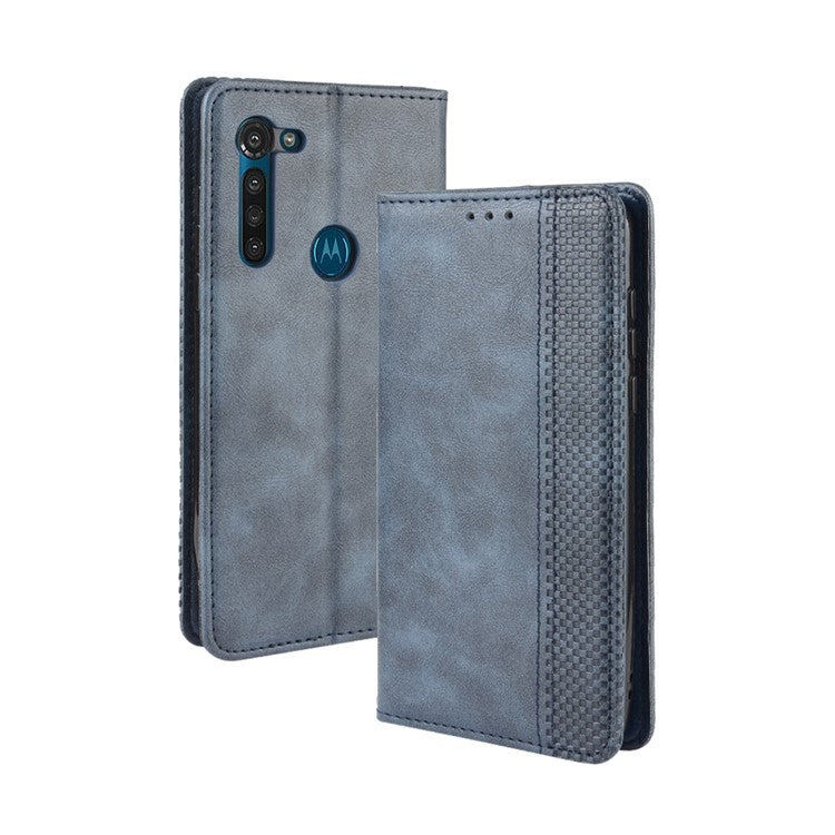 Retro Magnetic Leather Wallet Phone Cover for Motorola Moto G8 - Blue
