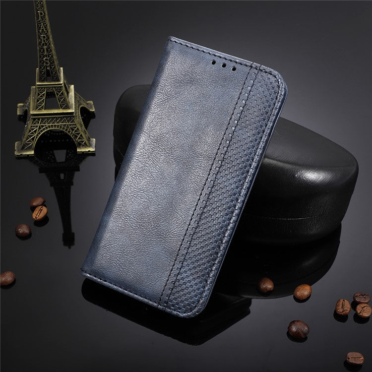 Retro Magnetic Leather Wallet Phone Cover for Motorola Moto G8 - Blue