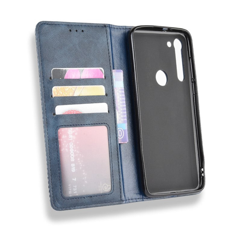 Retro Magnetic Leather Wallet Phone Cover for Motorola Moto G8 - Blue