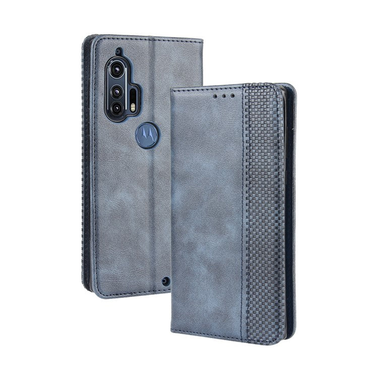 Retro Magnetic Leather Wallet Phone Cover for Motorola Edge Plus - Blue