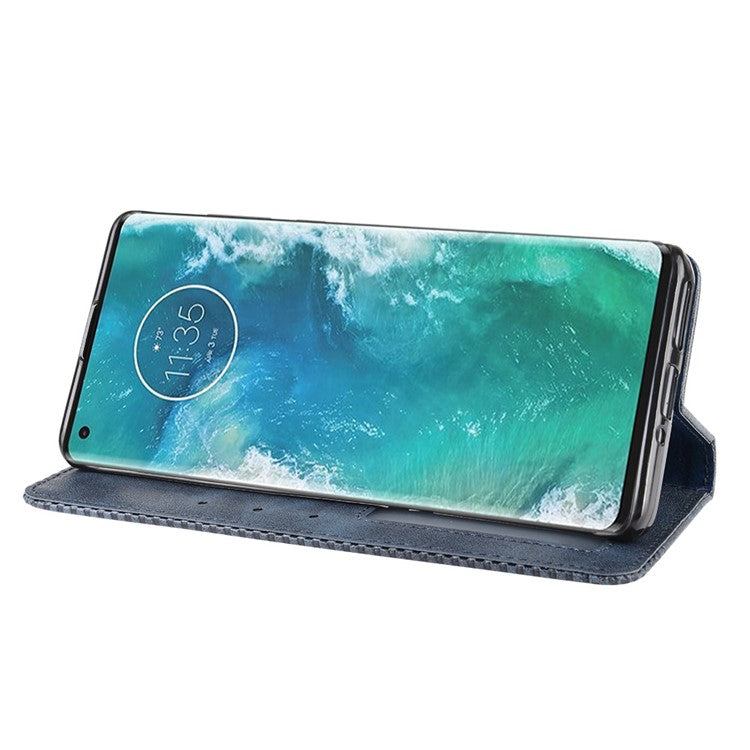 Retro Magnetic Leather Wallet Phone Cover for Motorola Edge Plus - Blue