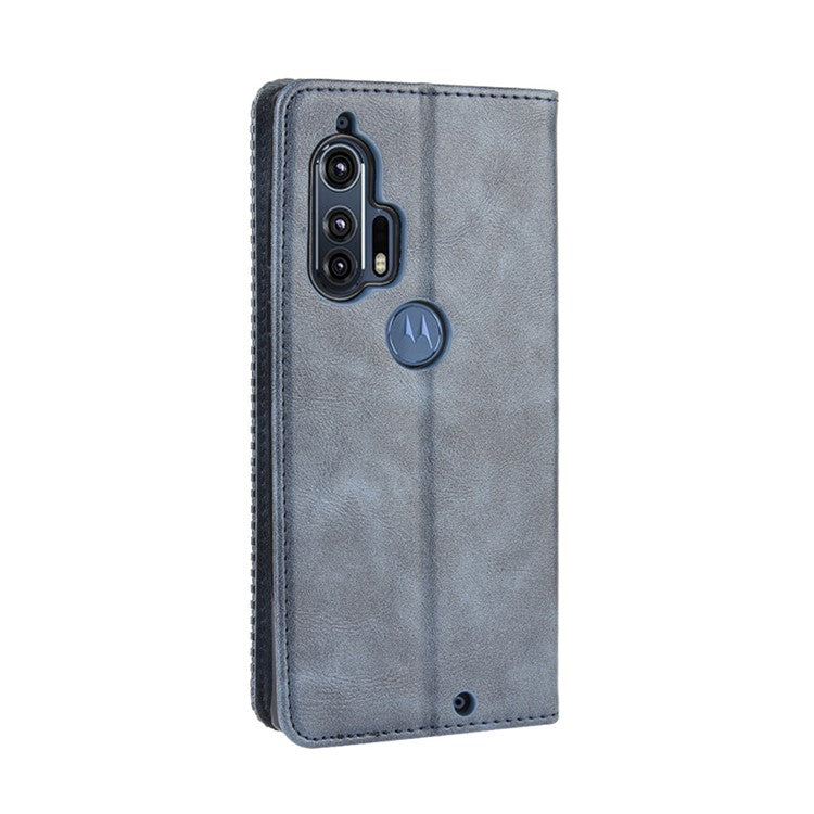 Retro Magnetic Leather Wallet Phone Cover for Motorola Edge Plus - Blue