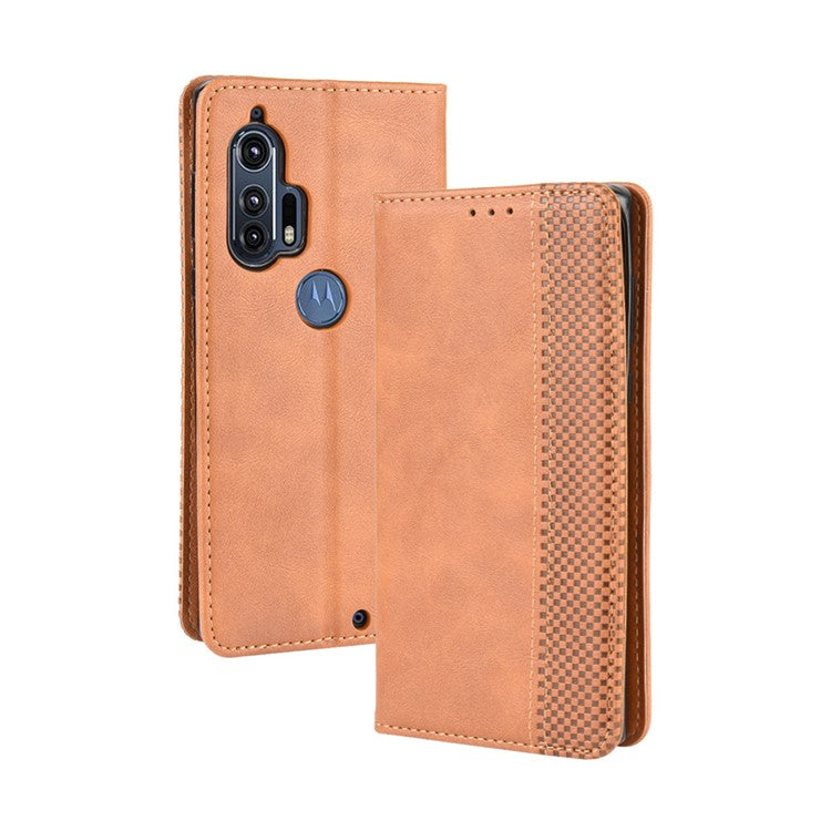 Retro Magnetic Leather Wallet Phone Cover for Motorola Edge Plus - Brown