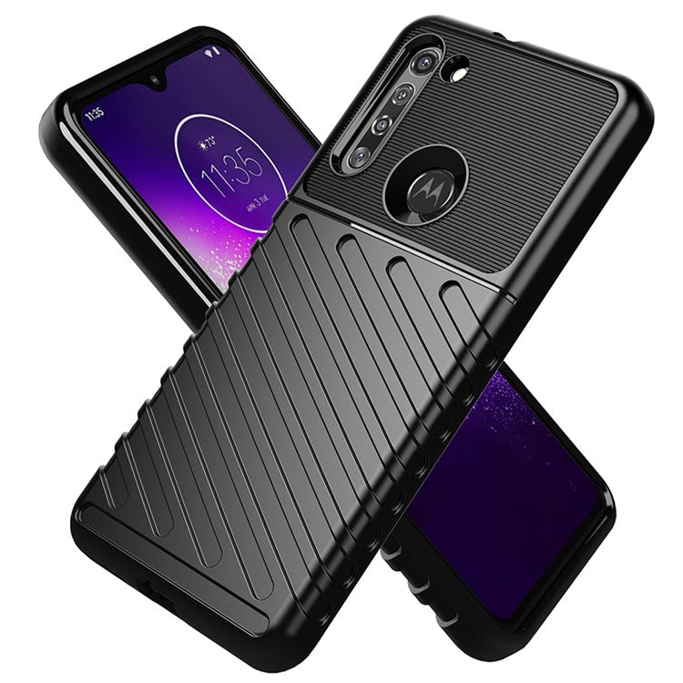 Thunder Series Twill Texture Soft TPU Back Case for Motorola Moto G8 - Black