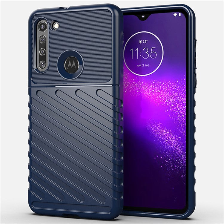 Thunder Series Twill Texture Soft TPU Back Case for Motorola Moto G8 - Blue