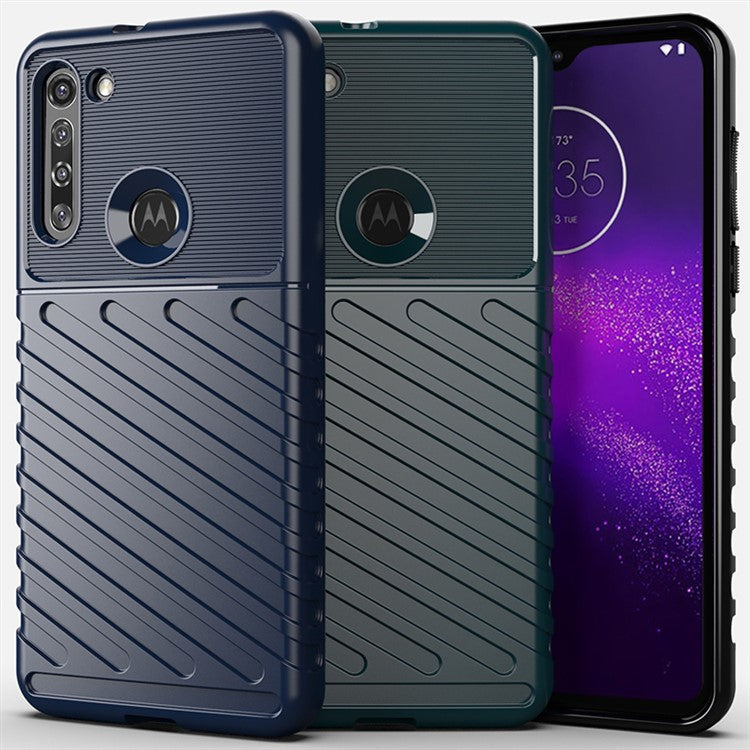 Thunder Series Twill Texture Soft TPU Back Case for Motorola Moto G8 - Blue