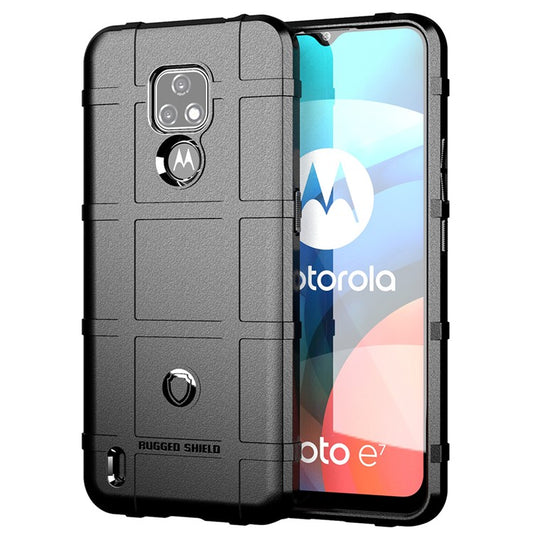 Rugged Shield Square Grid Texture TPU Cell Phone Coverign Case for Motorola Moto E7 - Black