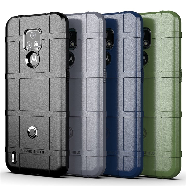 Rugged Shield Square Grid Texture TPU Cell Phone Coverign Case for Motorola Moto E7 - Black