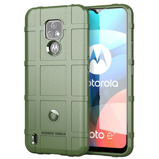 Rugged Shield Square Grid Texture TPU Cell Phone Coverign Case for Motorola Moto E7 - Army Green