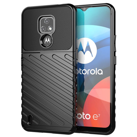 Thunder Series Twill Texture Soft Shell TPU Phone Case for Motorola Moto E7 - Black