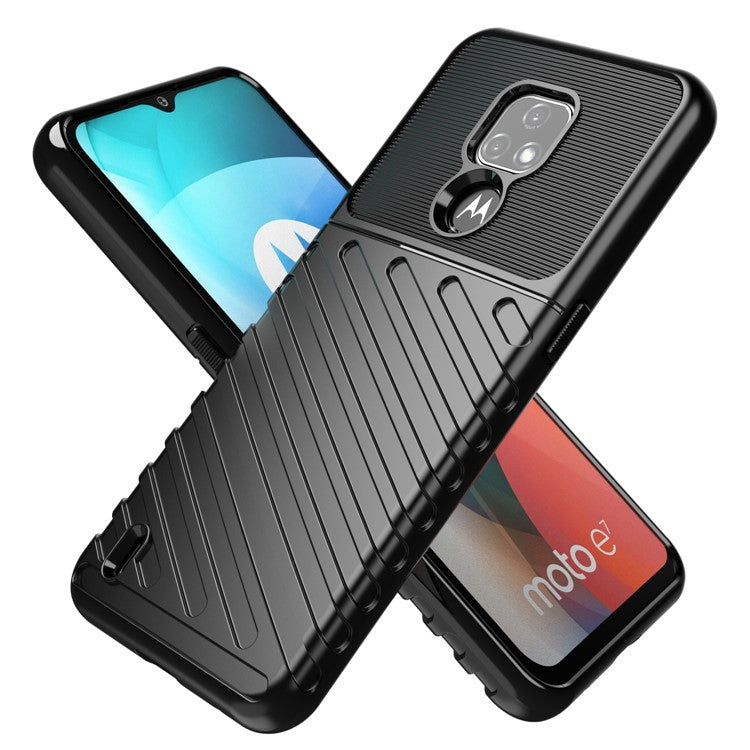 Thunder Series Twill Texture Soft Shell TPU Phone Case for Motorola Moto E7 - Black