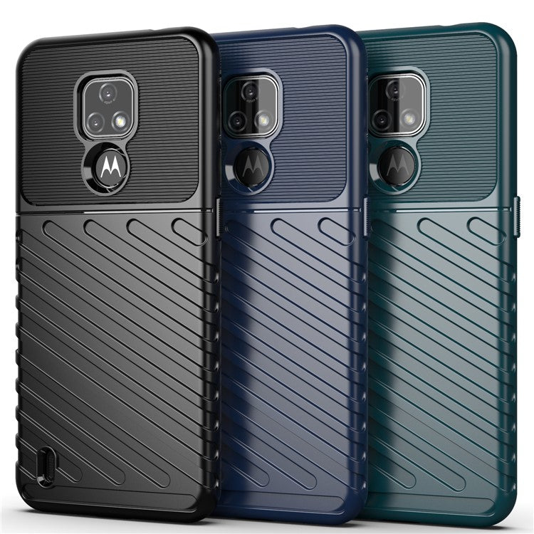 Thunder Series Twill Texture Soft Shell TPU Phone Case for Motorola Moto E7 - Black
