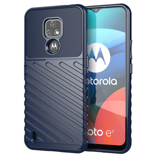 Thunder Series Twill Texture Soft Shell TPU Phone Case for Motorola Moto E7 - Blue