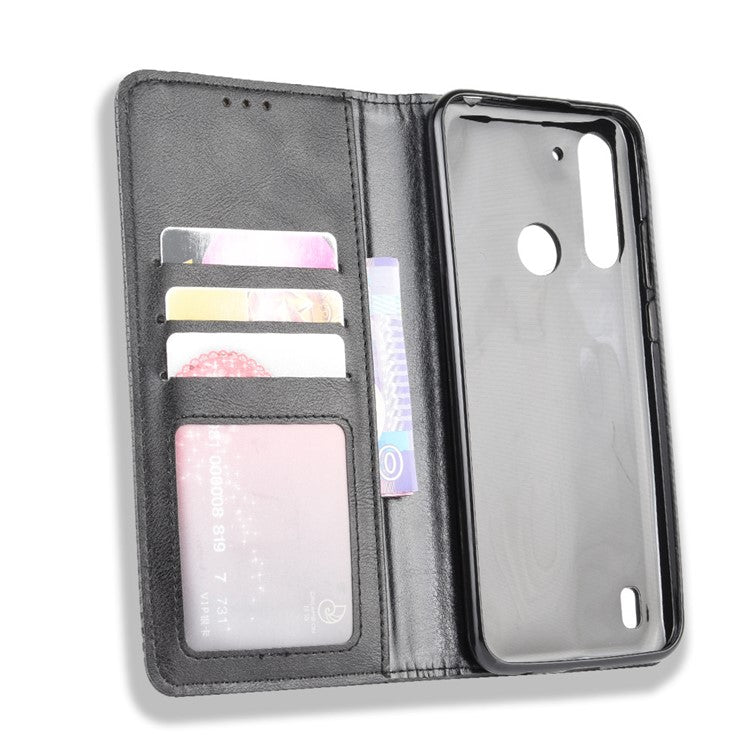 Retro Magnetic Leather Phone Cover for Motorola Moto G8 Power Lite - Black