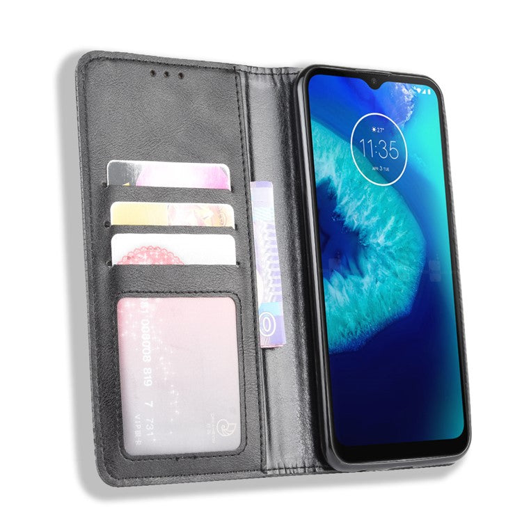 Retro Magnetic Leather Phone Cover for Motorola Moto G8 Power Lite - Black