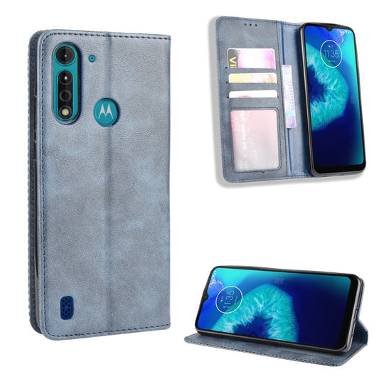 Retro Magnetic Leather Phone Cover for Motorola Moto G8 Power Lite - Blue
