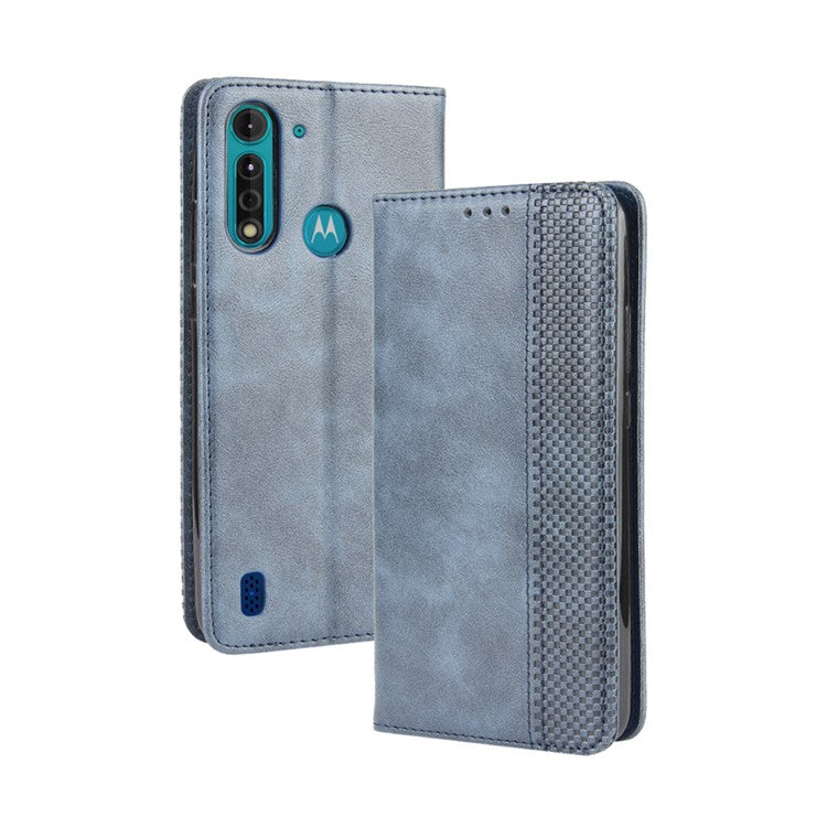Retro Magnetic Leather Phone Cover for Motorola Moto G8 Power Lite - Blue