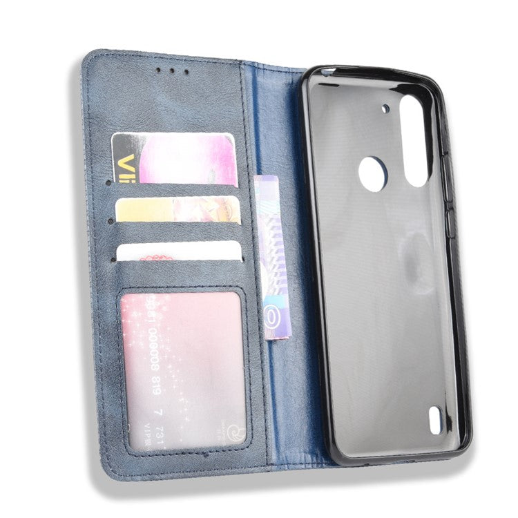 Retro Magnetic Leather Phone Cover for Motorola Moto G8 Power Lite - Blue