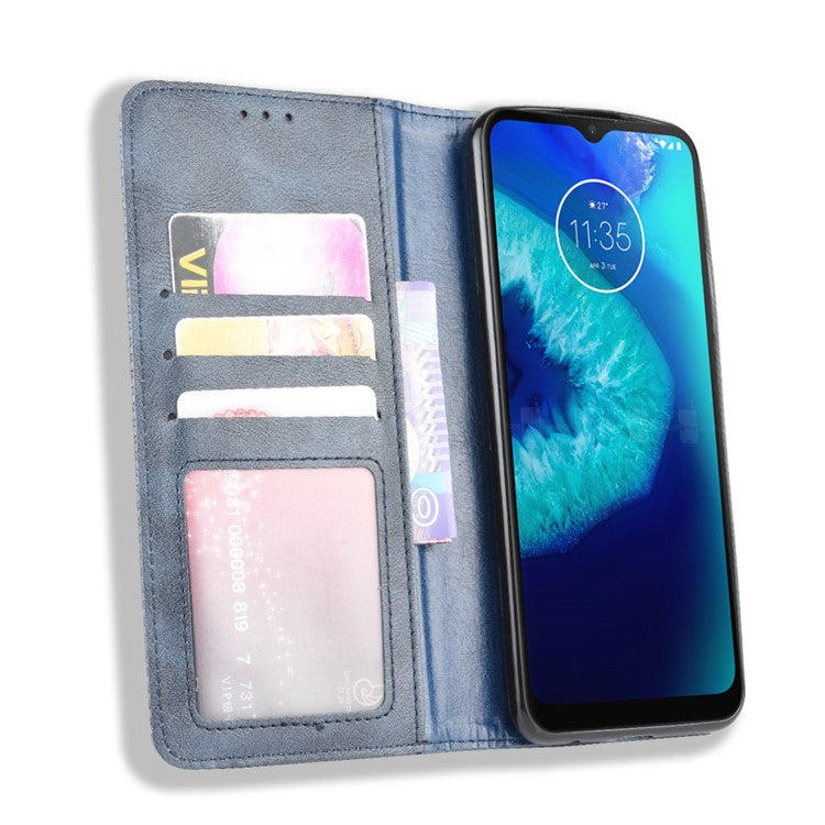 Retro Magnetic Leather Phone Cover for Motorola Moto G8 Power Lite - Blue