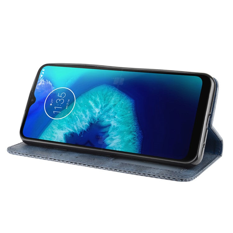 Retro Magnetic Leather Phone Cover for Motorola Moto G8 Power Lite - Blue