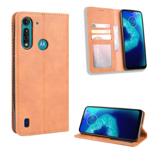 Retro Magnetic Leather Phone Cover for Motorola Moto G8 Power Lite - Brown