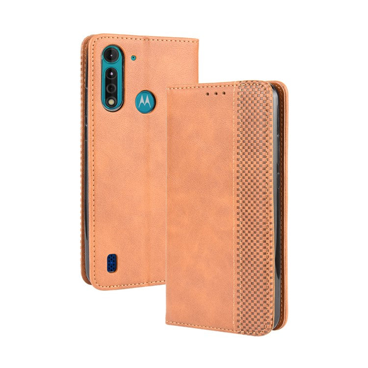 Retro Magnetic Leather Phone Cover for Motorola Moto G8 Power Lite - Brown