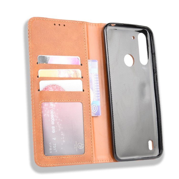 Retro Magnetic Leather Phone Cover for Motorola Moto G8 Power Lite - Brown