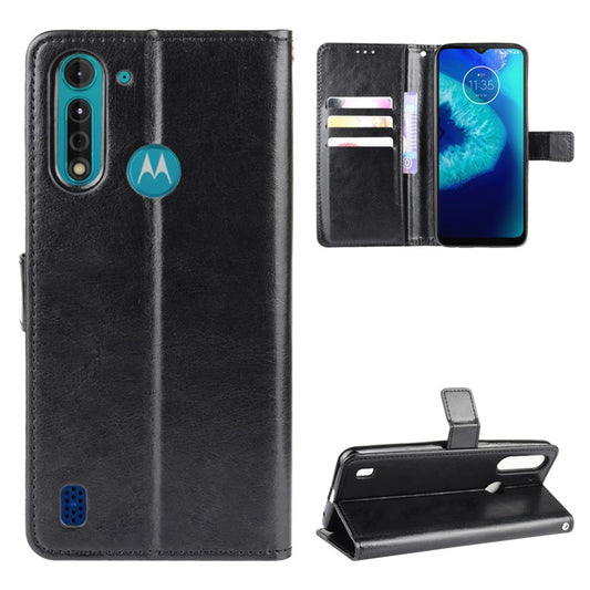 Crazy Horse Skin PU Leather Back Shell for Motorola Moto G8 Power Lite - Black