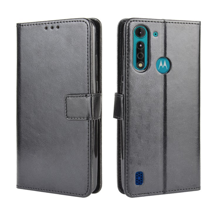 Crazy Horse Skin PU Leather Back Shell for Motorola Moto G8 Power Lite - Black