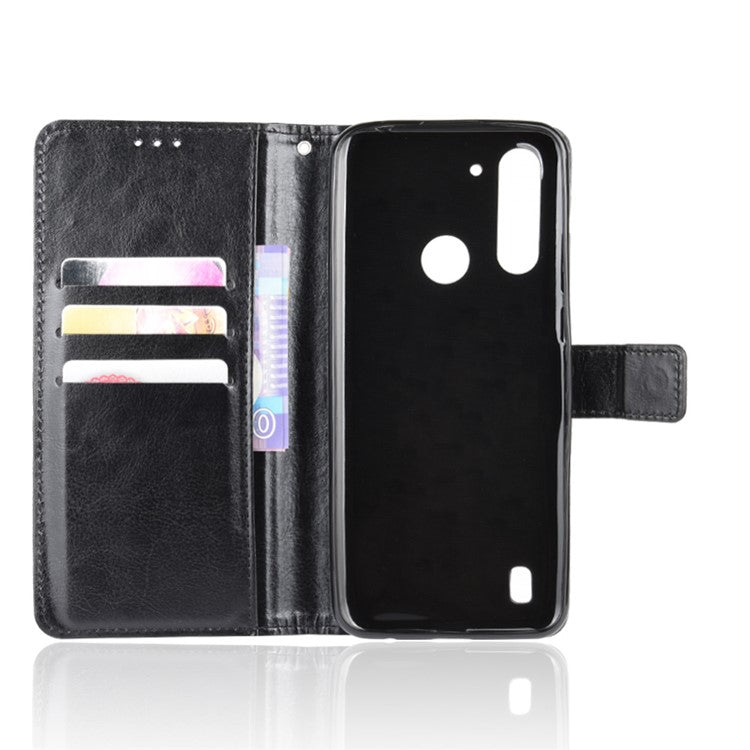 Crazy Horse Skin PU Leather Back Shell for Motorola Moto G8 Power Lite - Black