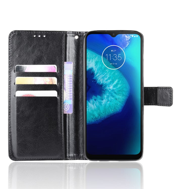 Crazy Horse Skin PU Leather Back Shell for Motorola Moto G8 Power Lite - Black