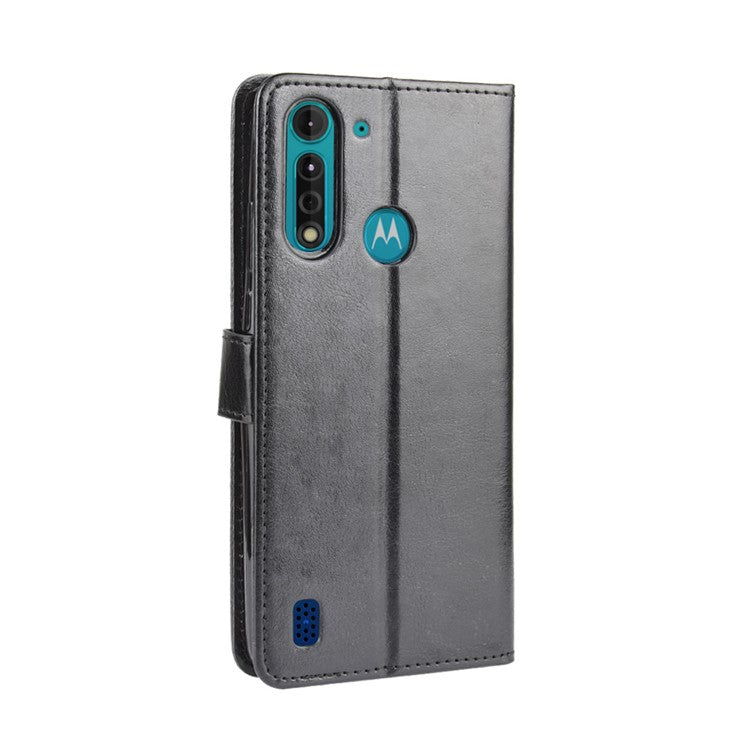 Crazy Horse Skin PU Leather Back Shell for Motorola Moto G8 Power Lite - Black
