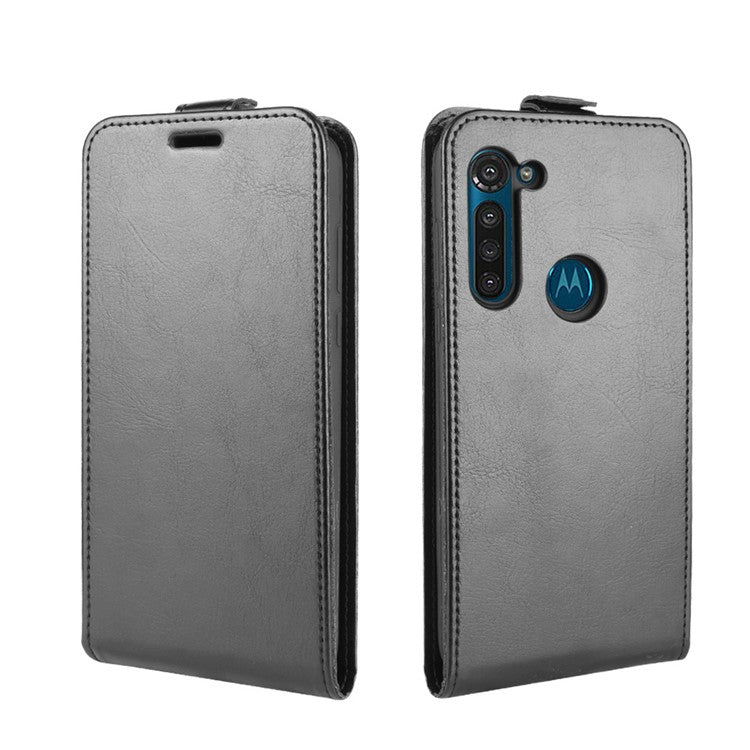 Vertical Flip Crazy Horse Leather with Card Holder Shell for Motorola Moto G8 Power - Black