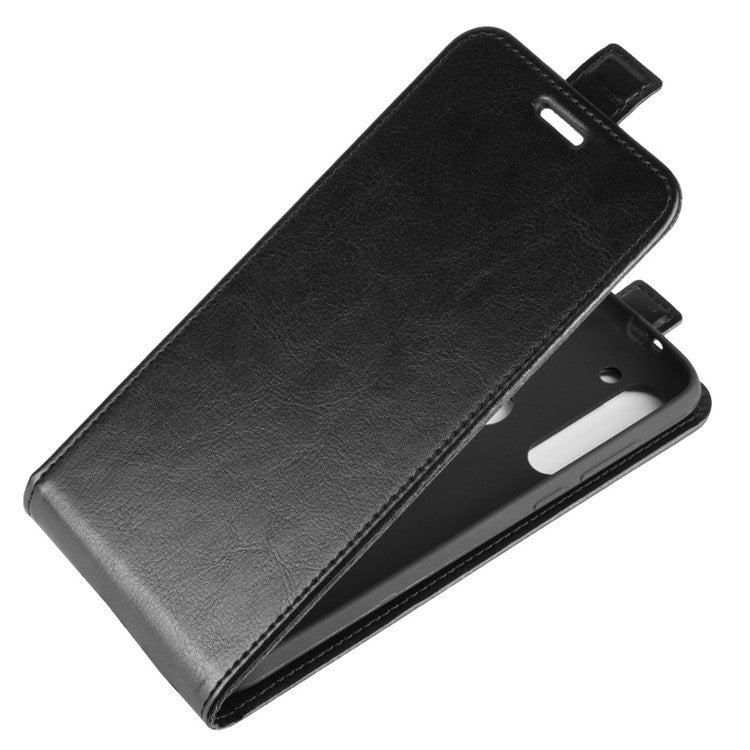 Vertical Flip Crazy Horse Leather with Card Holder Shell for Motorola Moto G8 Power - Black
