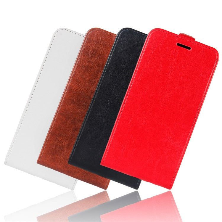 Vertical Flip Crazy Horse Leather with Card Holder Shell for Motorola Moto G8 Power - Black