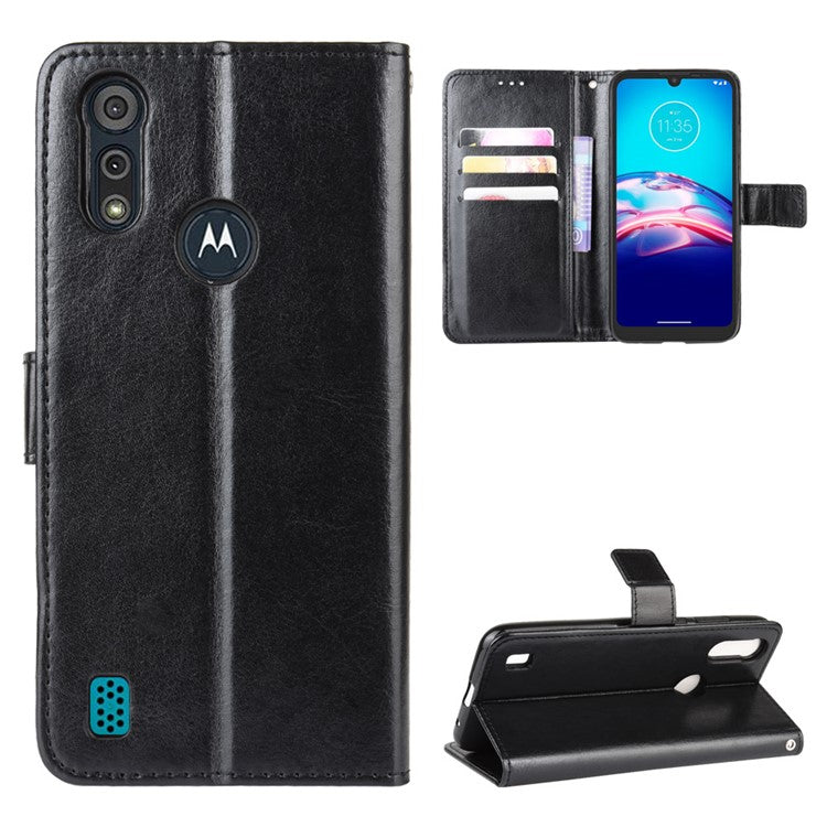 Crazy Horse Texture Wallet Stand Leather Phone Case for Motorola Moto Moto E6i / E6s (2020) - Black