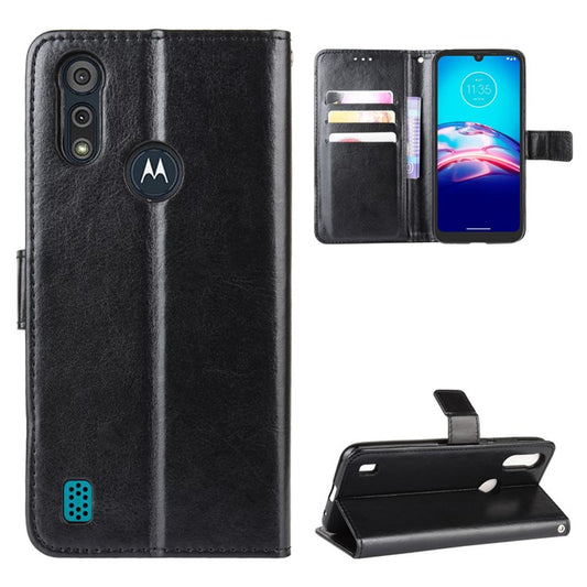 Crazy Horse Texture Wallet Stand Leather Phone Case for Motorola Moto Moto E6i / E6s (2020) - Black