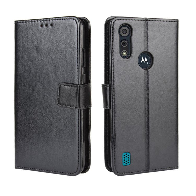 Crazy Horse Texture Wallet Stand Leather Phone Case for Motorola Moto Moto E6i / E6s (2020) - Black
