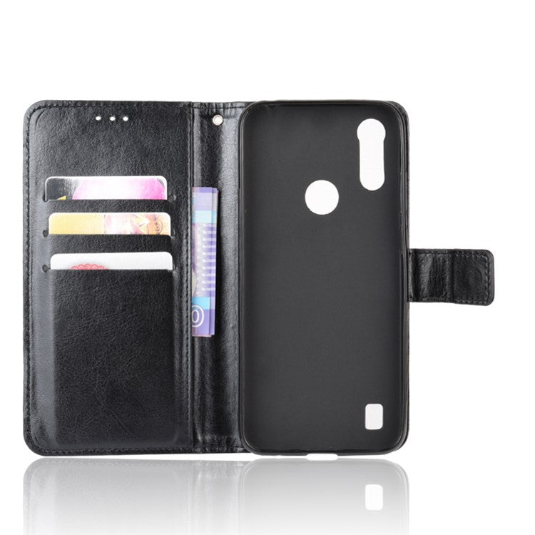 Crazy Horse Texture Wallet Stand Leather Phone Case for Motorola Moto Moto E6i / E6s (2020) - Black