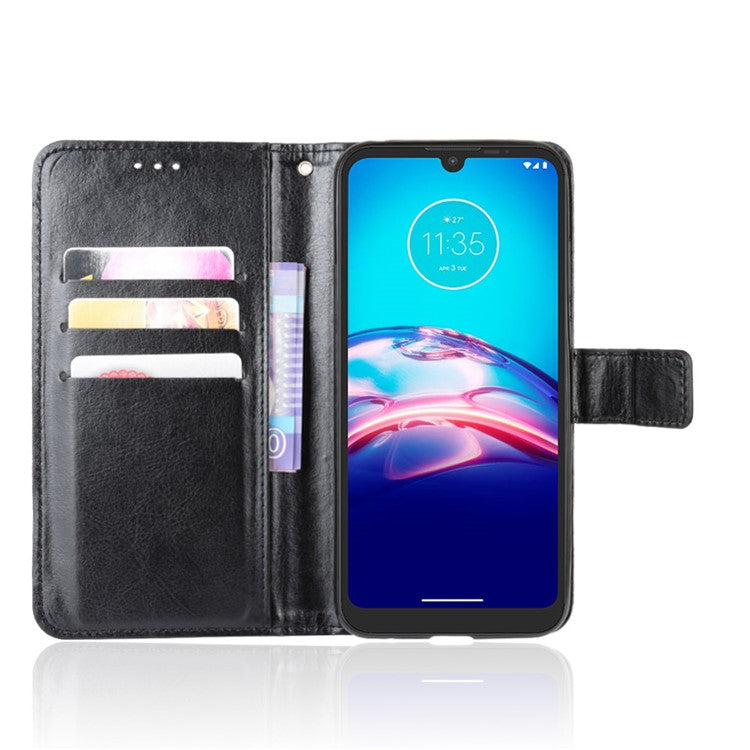 Crazy Horse Texture Wallet Stand Leather Phone Case for Motorola Moto Moto E6i / E6s (2020) - Black