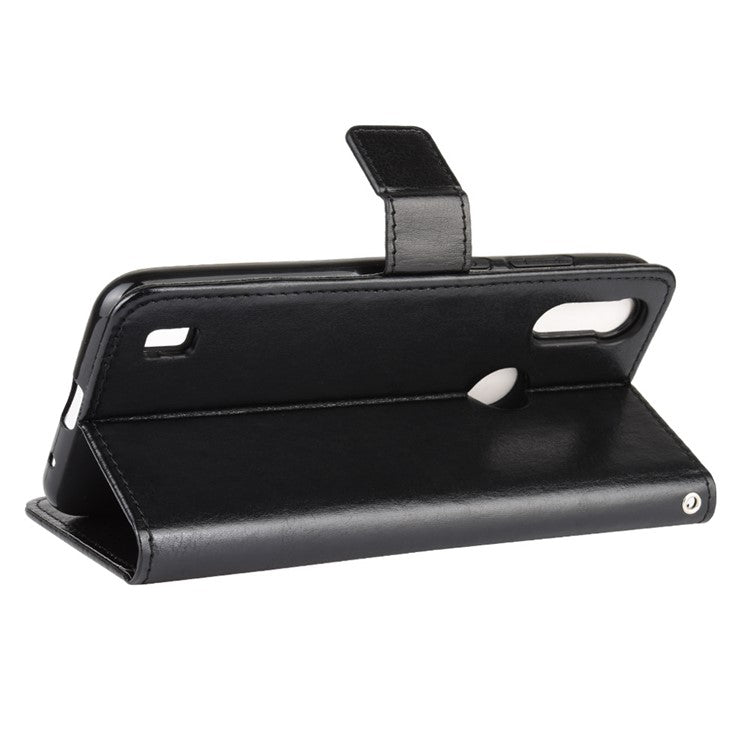 Crazy Horse Texture Wallet Stand Leather Phone Case for Motorola Moto Moto E6i / E6s (2020) - Black