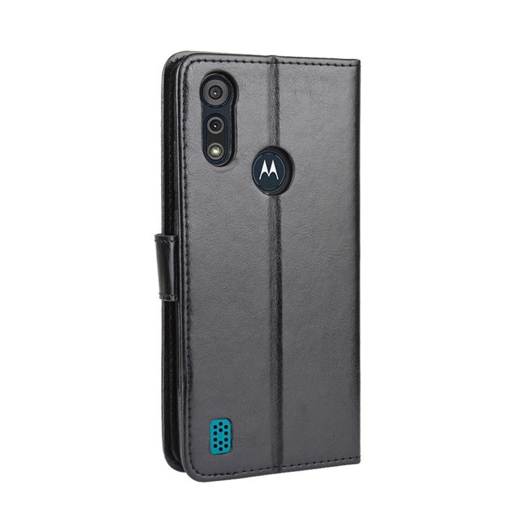 Crazy Horse Texture Wallet Stand Leather Phone Case for Motorola Moto Moto E6i / E6s (2020) - Black