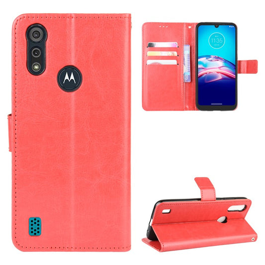 Crazy Horse Texture Wallet Stand Leather Phone Case for Motorola Moto Moto E6i / E6s (2020) - Red